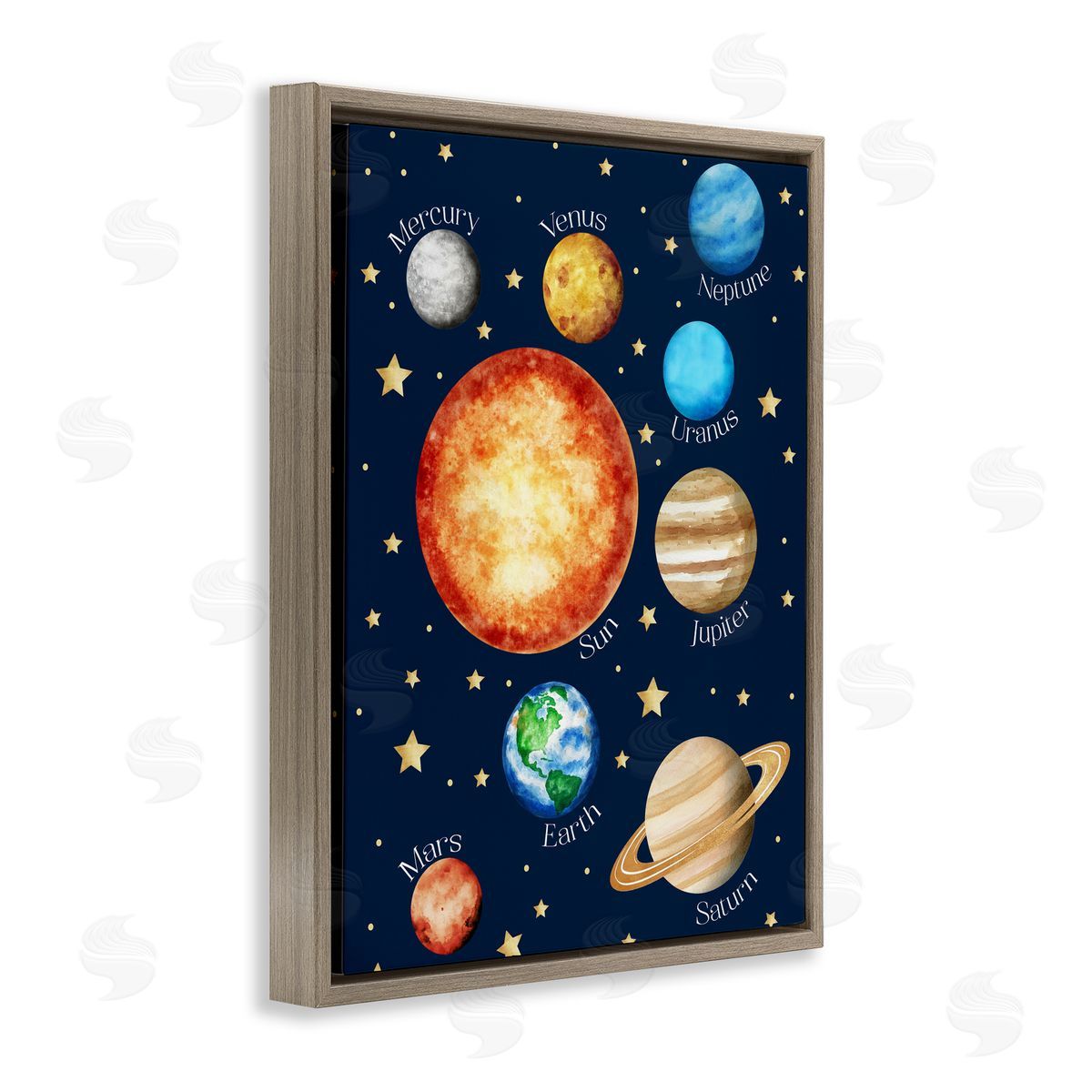 Christine Simpson Art Educational Solar System Space Brown Floating Frame Canvas Wall Art Print