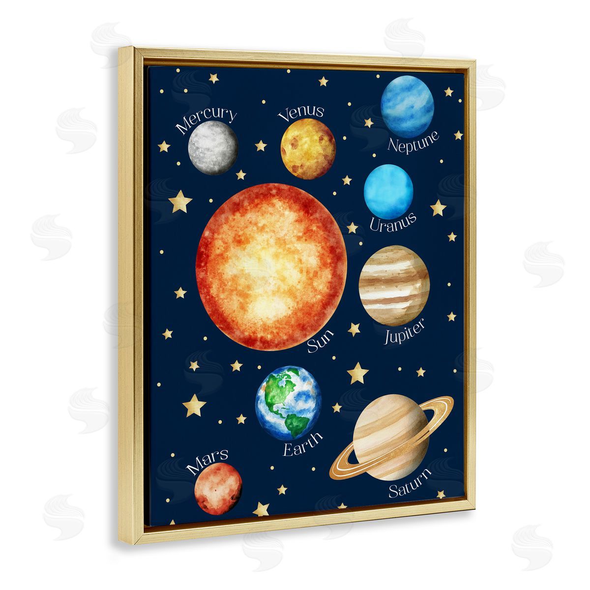 Christine Simpson Art Educational Solar System Space Gold Floating Frame Canvas Wall Art Print
