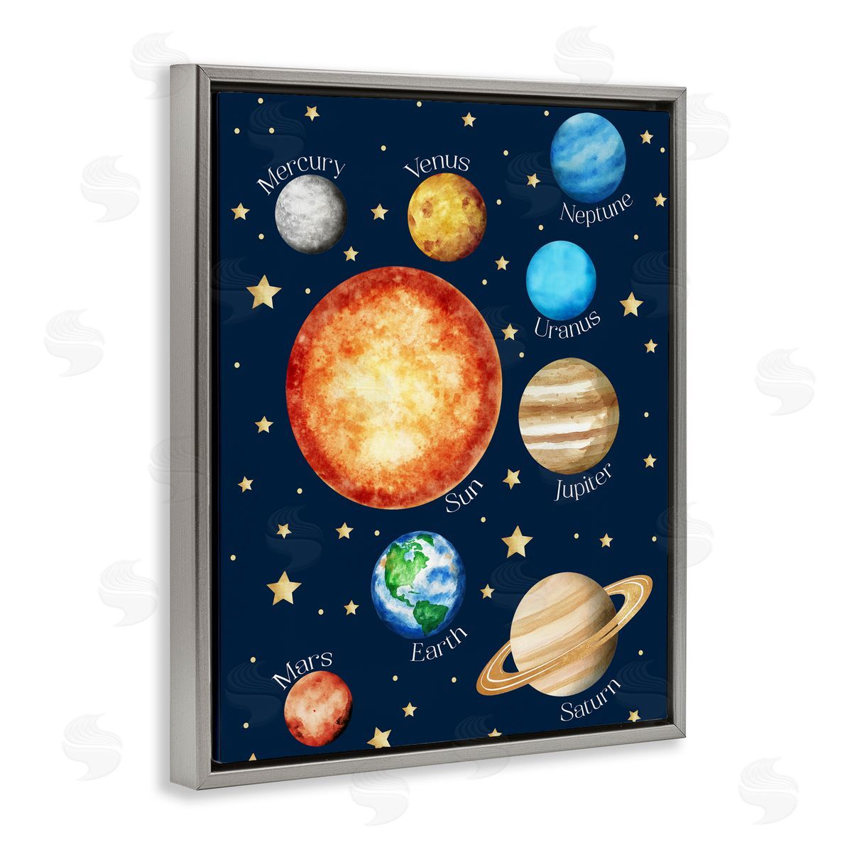 Christine Simpson Art Educational Solar System Space Gray Floating Frame Canvas Wall Art Print