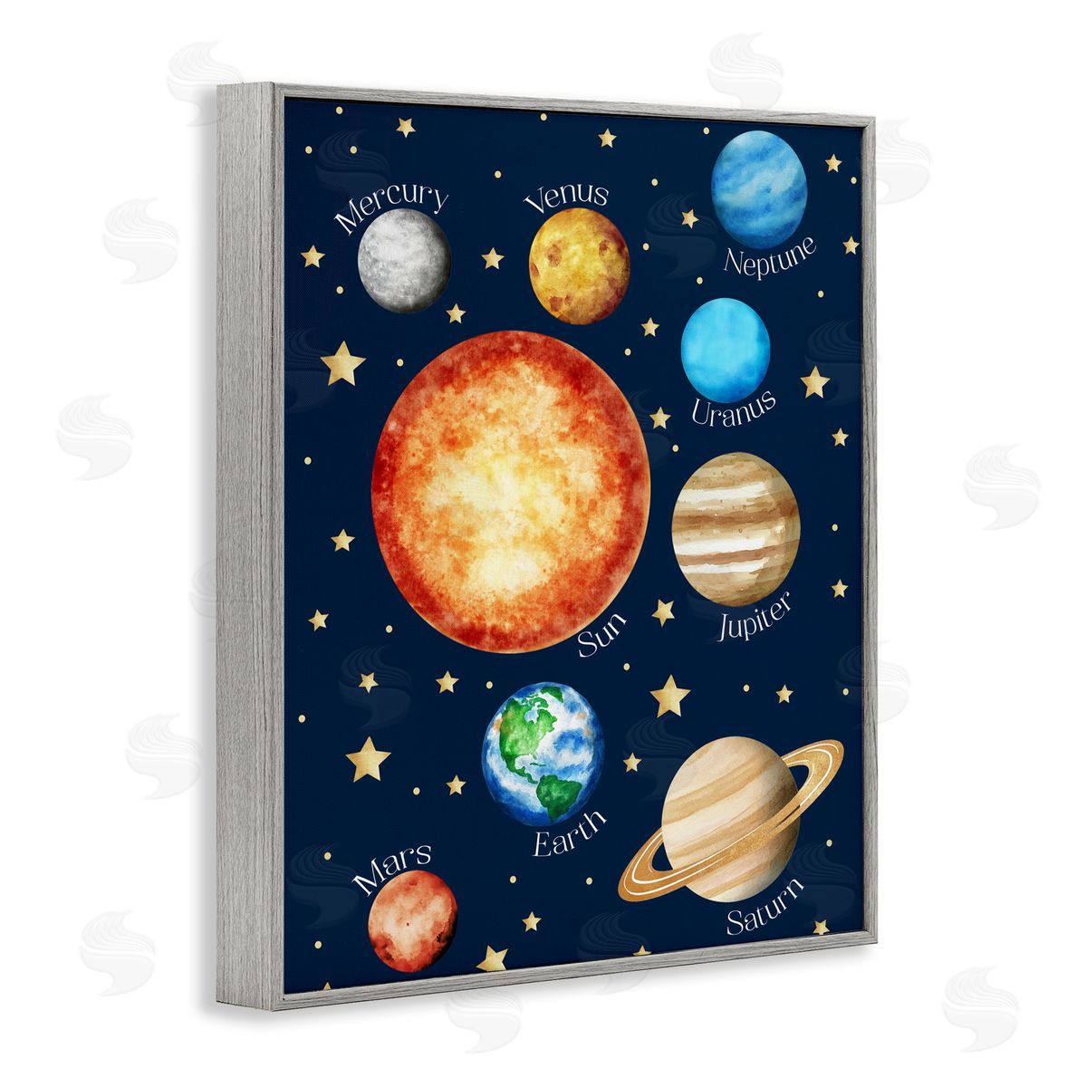 Christine Simpson Art Educational Solar System Space Gray Framed Giclee Print Wall Art