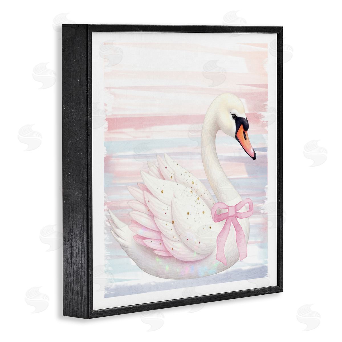 Kim Allen Pink Swan with Ribbon Black Framed Giclee Print Wall Art