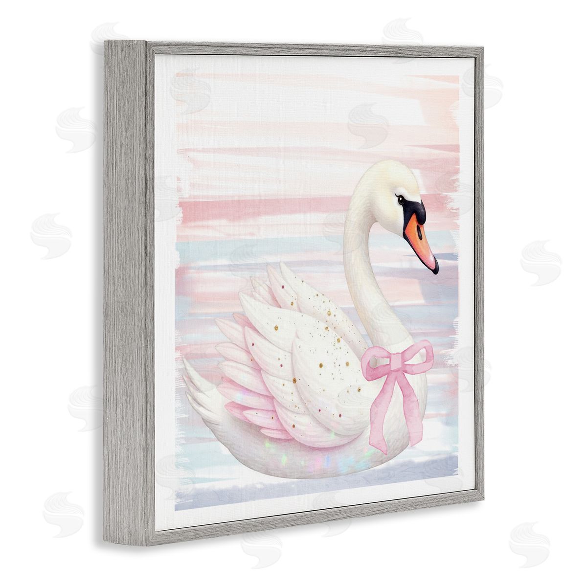 Kim Allen Pink Swan with Ribbon Gray Framed Giclee Print Wall Art