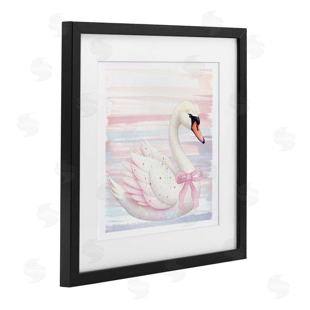 Kim Allen Pink Swan with Ribbon Black Framed Print Under Glass Wall Art