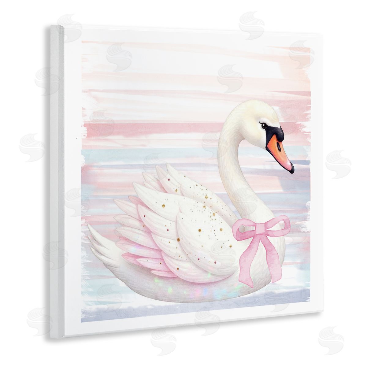 Kim Allen Pink Swan with Ribbon Wooden Wall Plaque Art Print