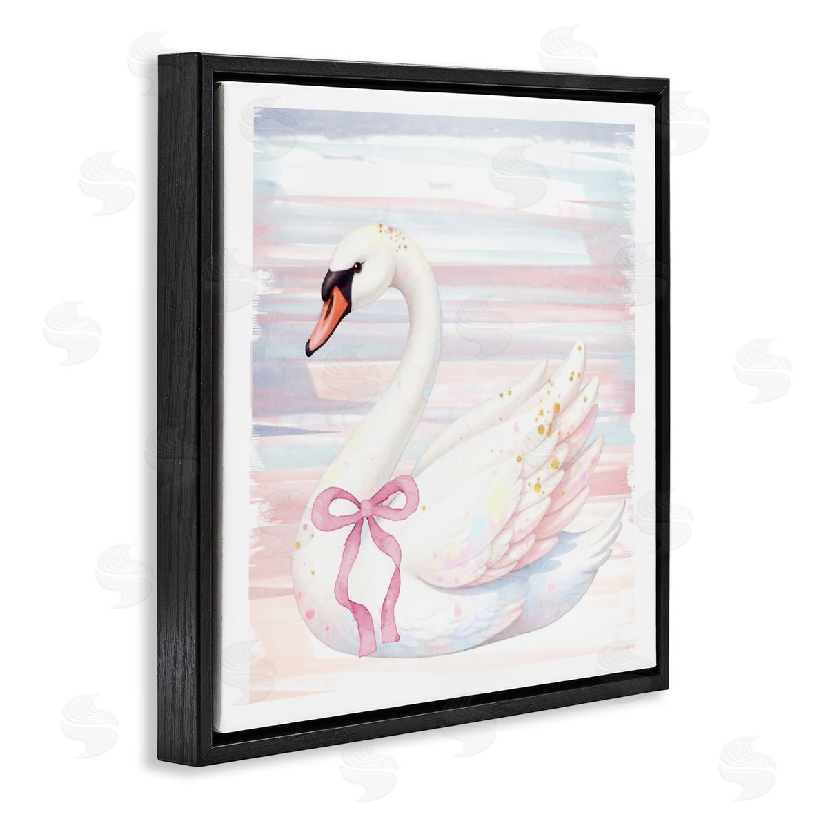 Kim Allen Pastel Swan with Ribbon Black Floating Frame Canvas Wall Art Print