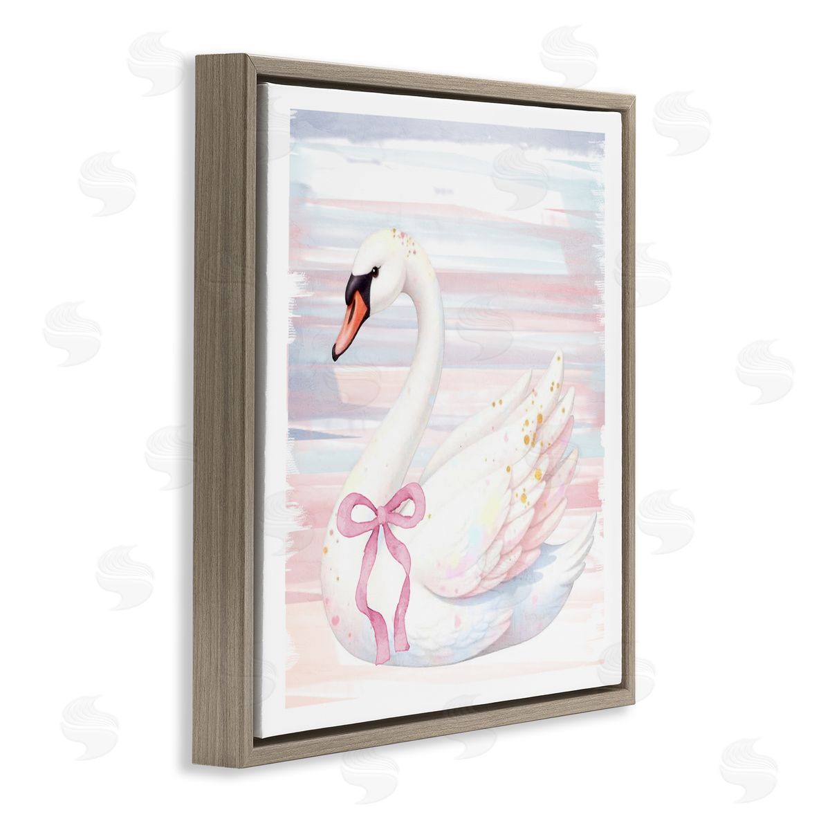 Kim Allen Pastel Swan with Ribbon Brown Floating Frame Canvas Wall Art Print