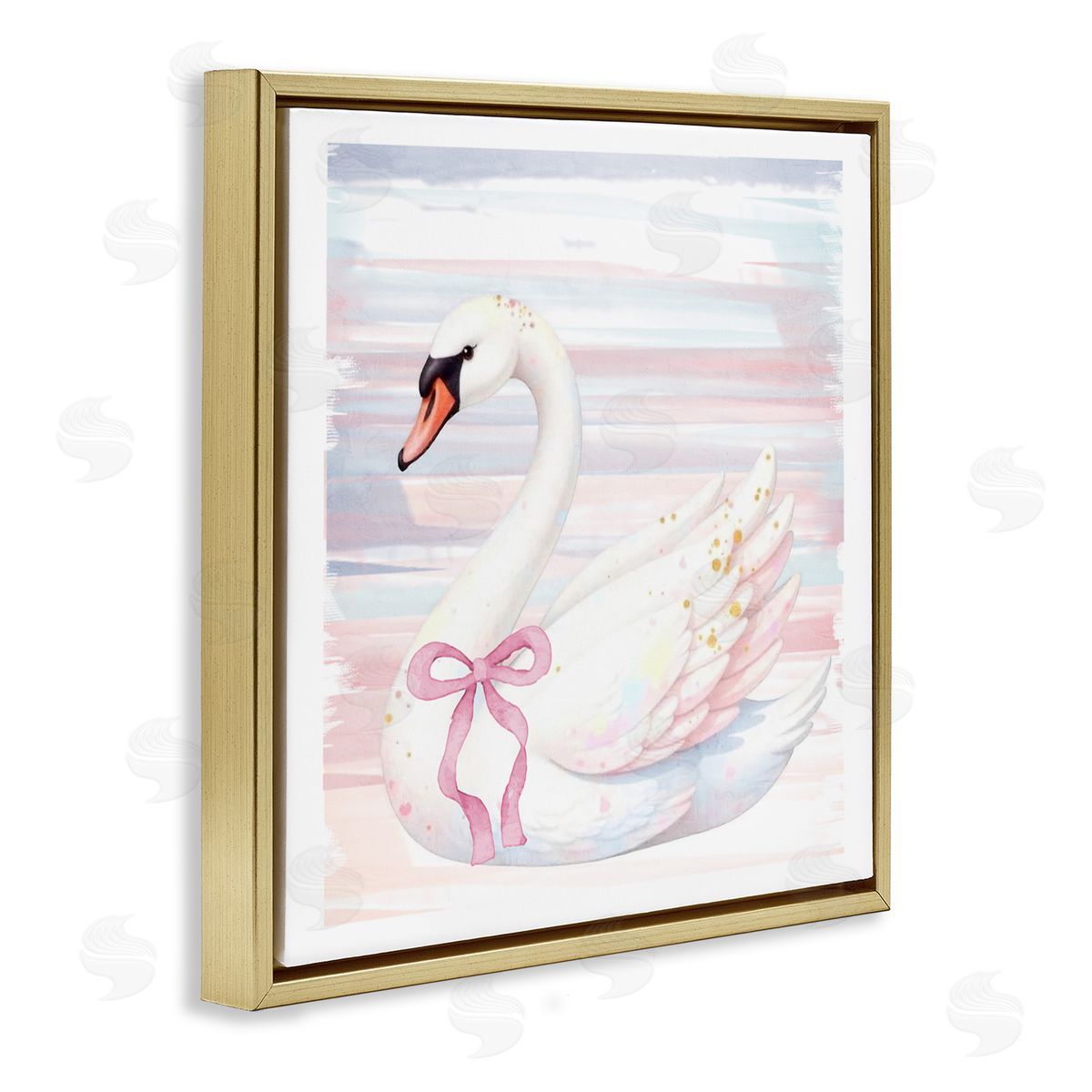 Kim Allen Pastel Swan with Ribbon Gold Floating Frame Canvas Wall Art Print