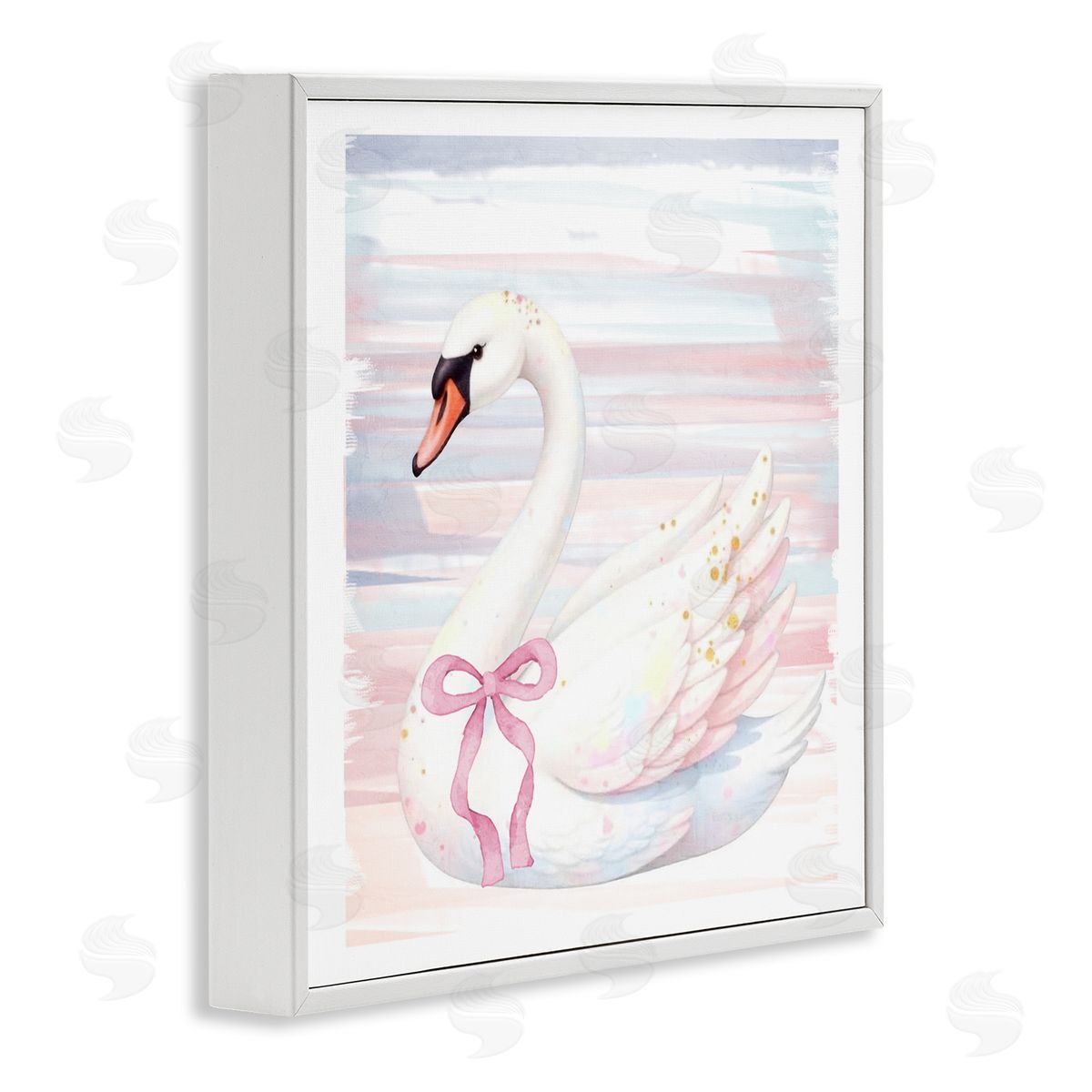 Kim Allen Pastel Swan with Ribbon White Framed Giclee Print Wall Art
