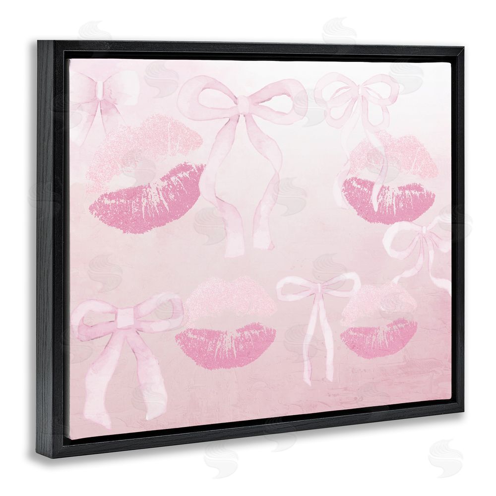 Kim Allen Dreamy Bows & Lips Black Floating Frame Canvas Wall Art Print