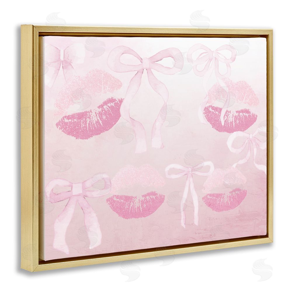 Kim Allen Dreamy Bows & Lips Gold Floating Frame Canvas Wall Art Print