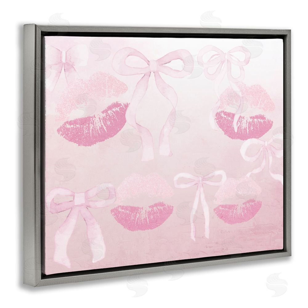 Kim Allen Dreamy Bows & Lips Gray Floating Frame Canvas Wall Art Print