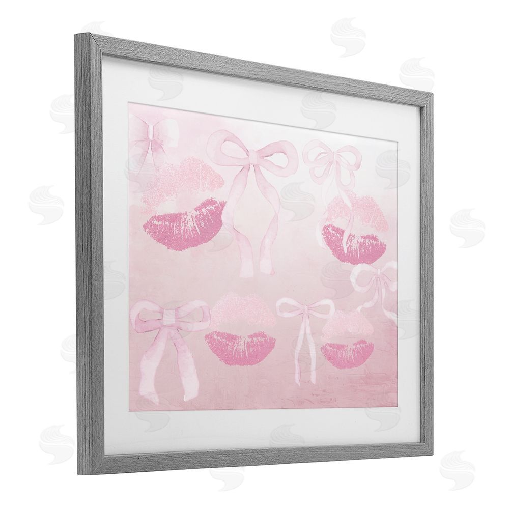 Kim Allen Dreamy Bows & Lips Gray Framed Print Under Glass Wall Art