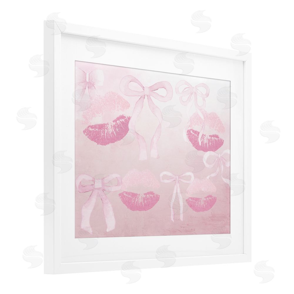 Kim Allen Dreamy Bows & Lips White Framed Print Under Glass Wall Art