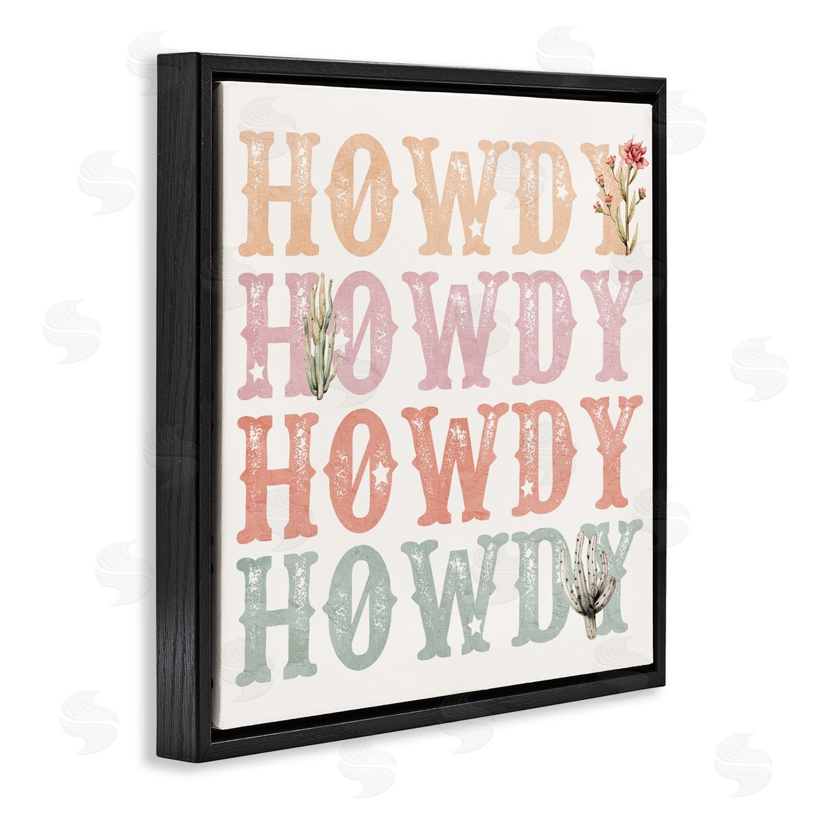 Kim Allen Vintage Howdy Rainbow Text Black Floating Frame Canvas Wall Art Print