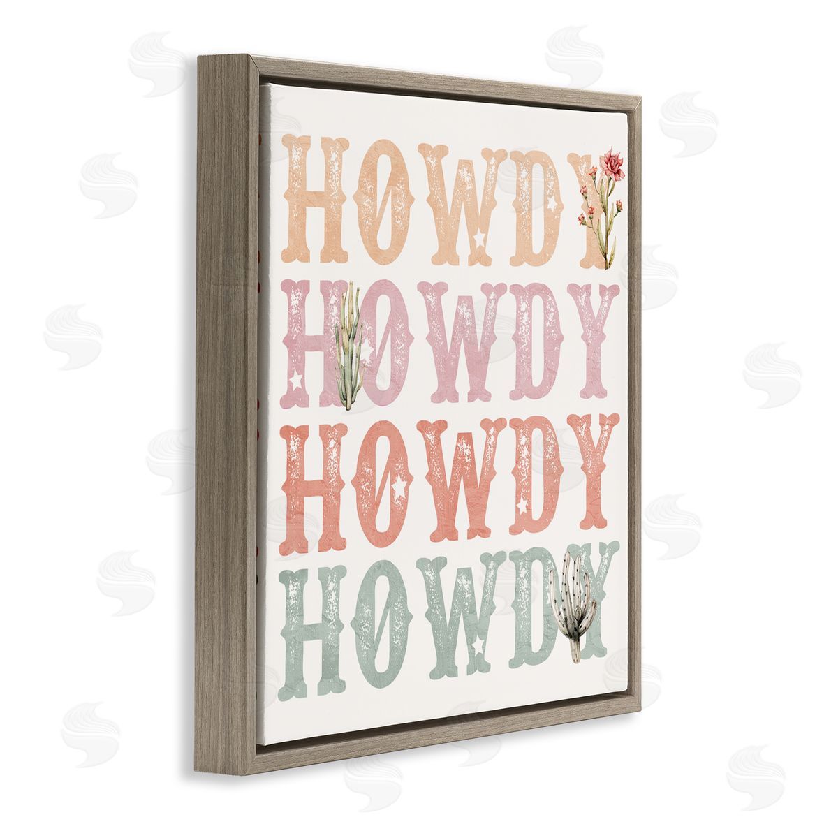 Kim Allen Vintage Howdy Rainbow Text Brown Floating Frame Canvas Wall Art Print