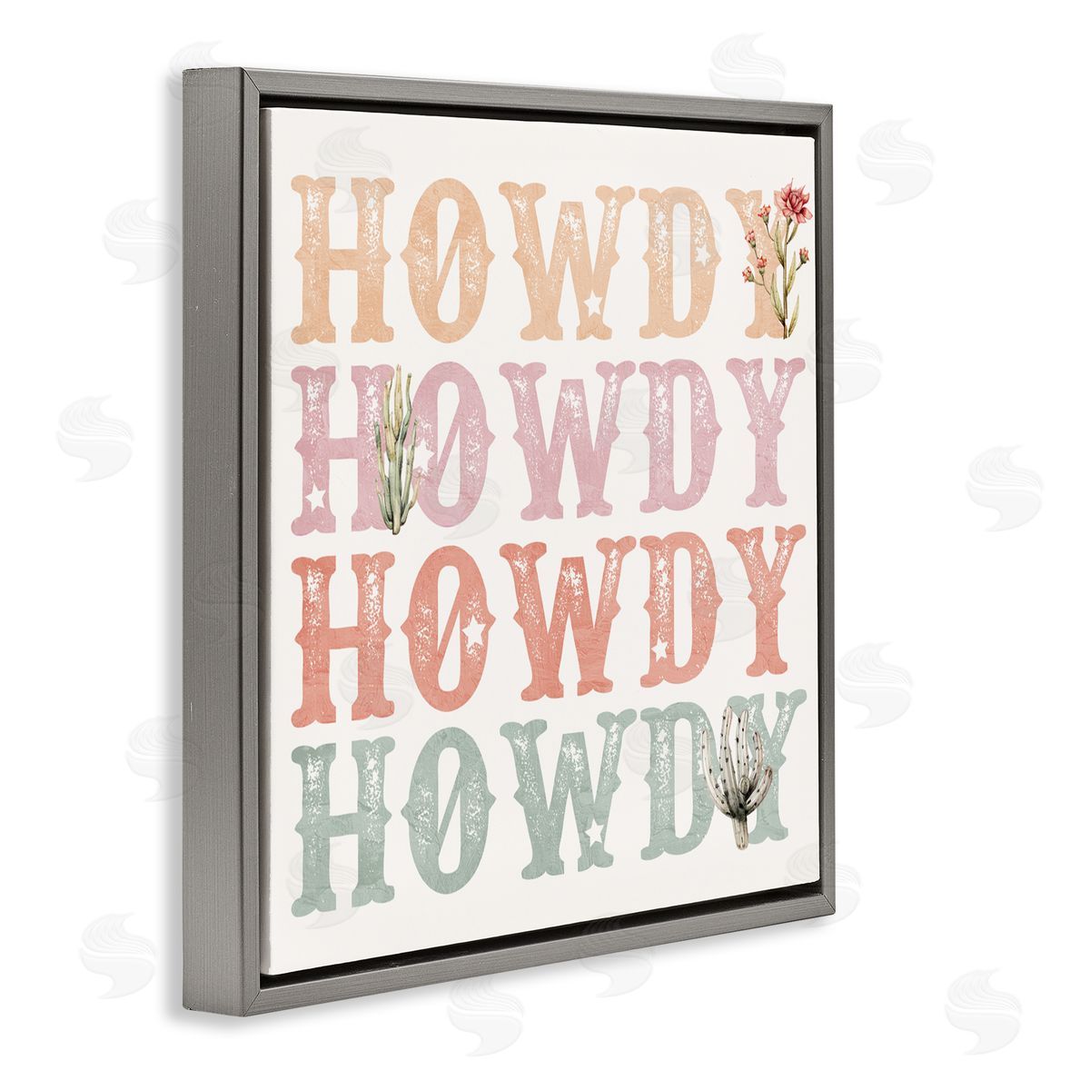 Kim Allen Vintage Howdy Rainbow Text Gray Floating Frame Canvas Wall Art Print