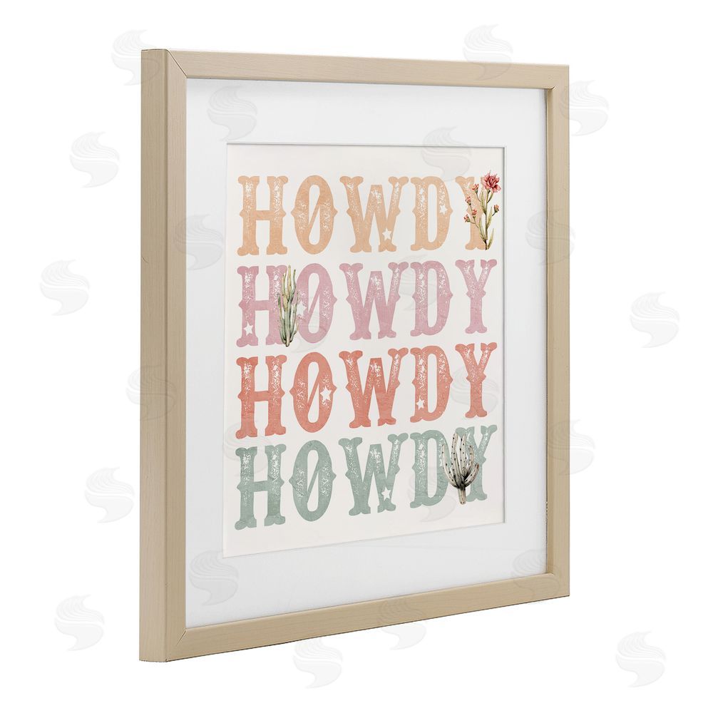 Kim Allen Vintage Howdy Rainbow Text Brown Framed Print Under Glass Wall Art