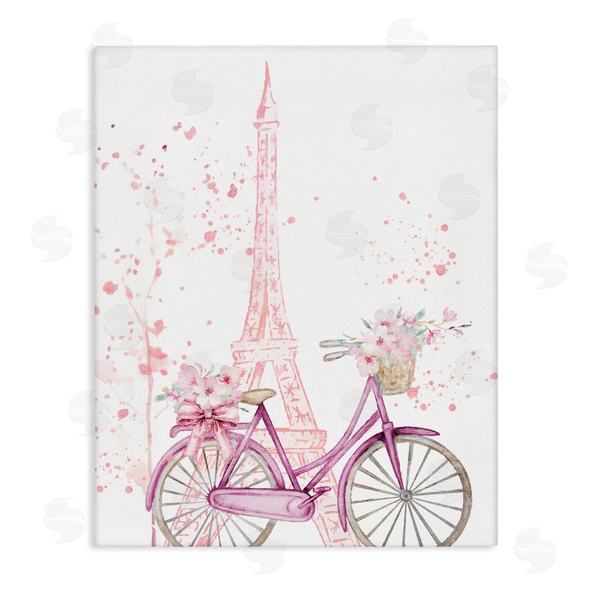 Kim Allen Parisian Bicycle & Modern Splatter Stretched Canvas Wall Art Print
