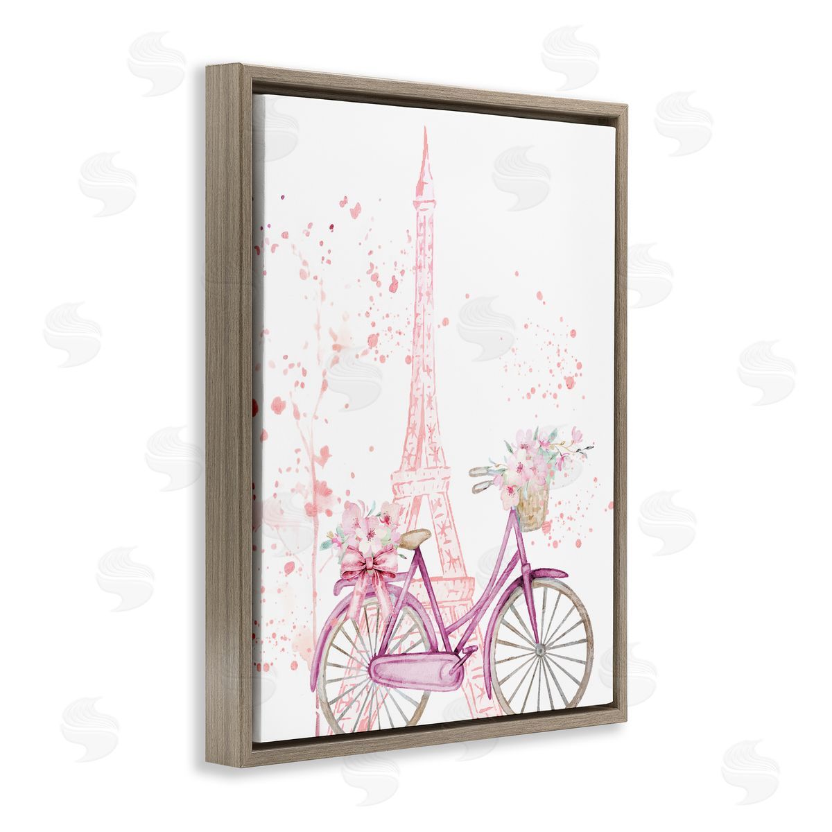 Kim Allen Parisian Bicycle & Modern Splatter Brown Floating Frame Canvas Wall Art Print