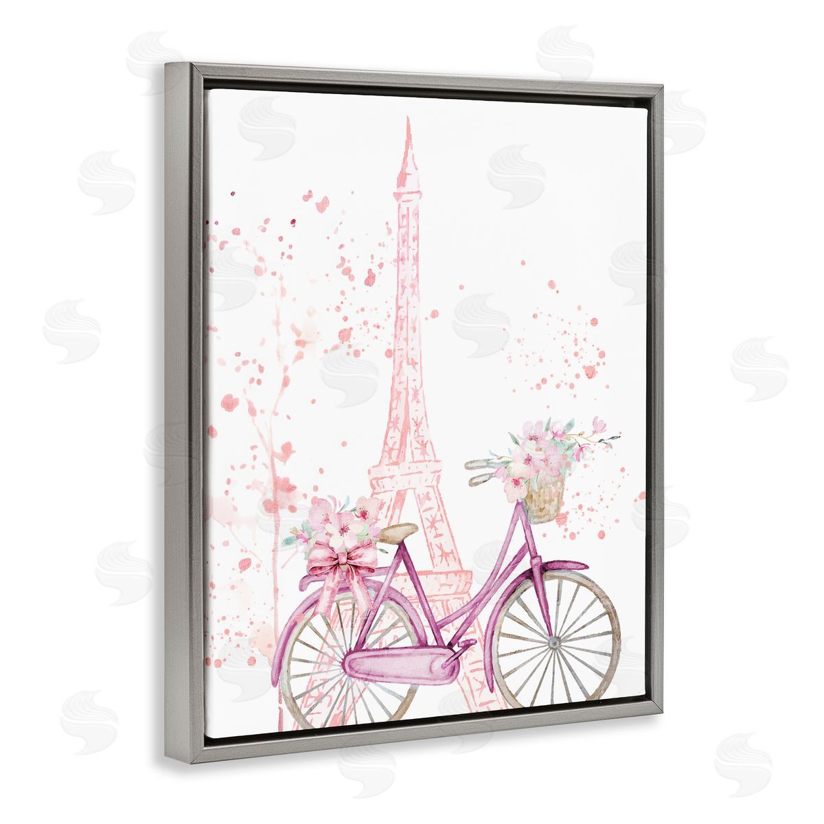 Kim Allen Parisian Bicycle & Modern Splatter Gray Floating Frame Canvas Wall Art Print