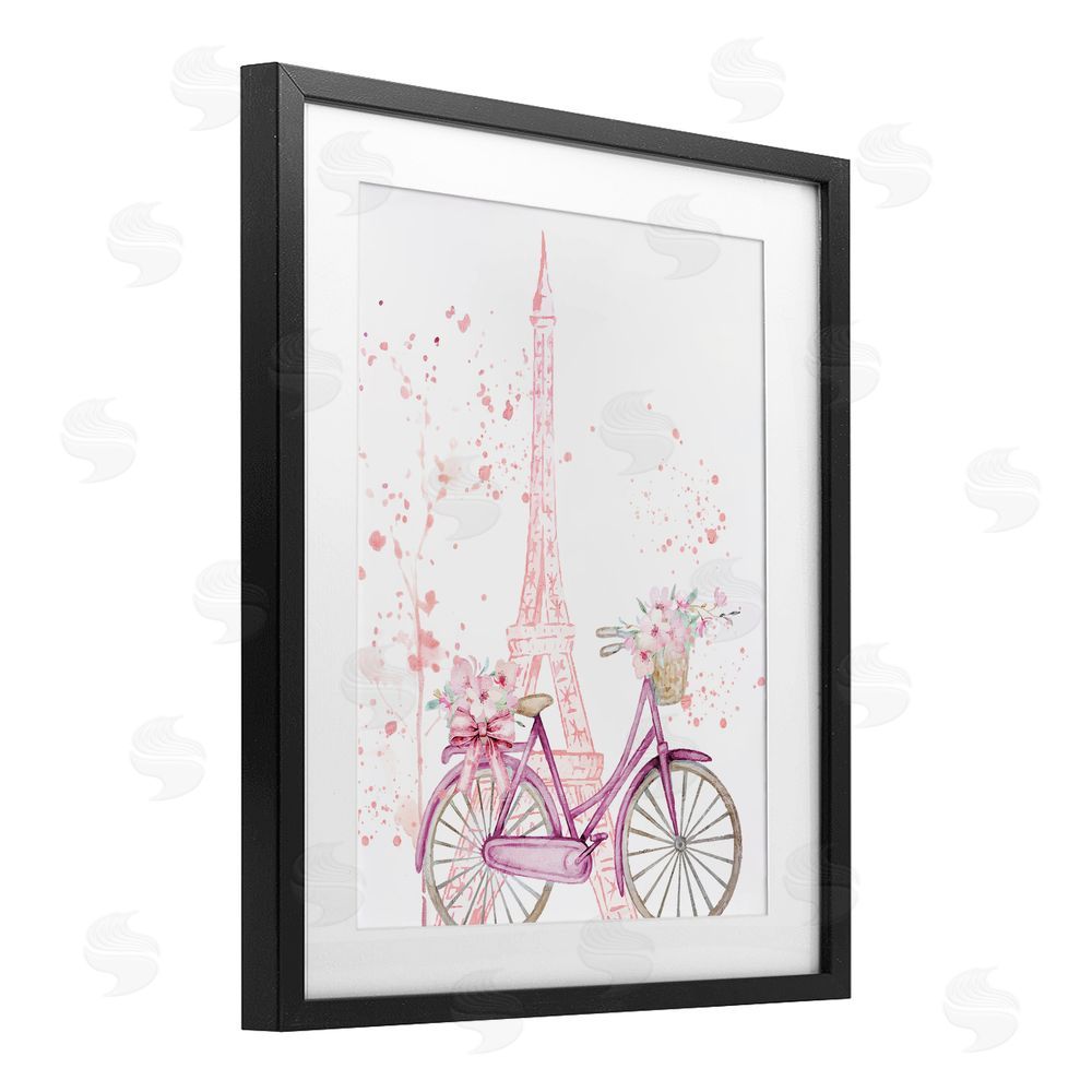 Kim Allen Parisian Bicycle & Modern Splatter Black Framed Print Under Glass Wall Art