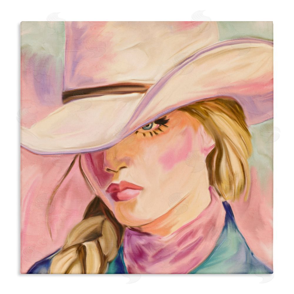Kim Allen Pastel Cowgirl Gaze Beneath Hat Stretched Canvas Wall Art Print