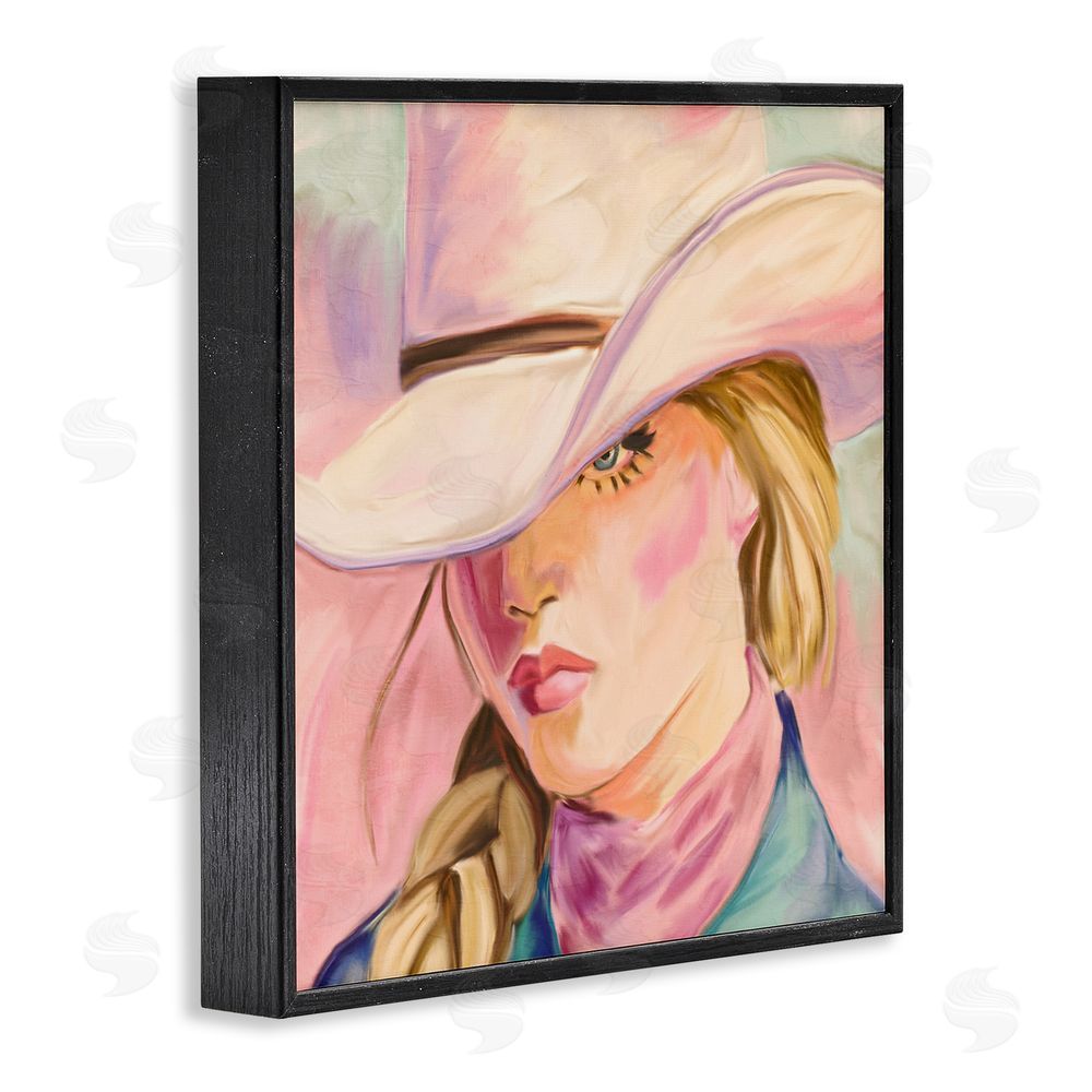 Kim Allen Pastel Cowgirl Gaze Beneath Hat Black Framed Giclee Print Wall Art