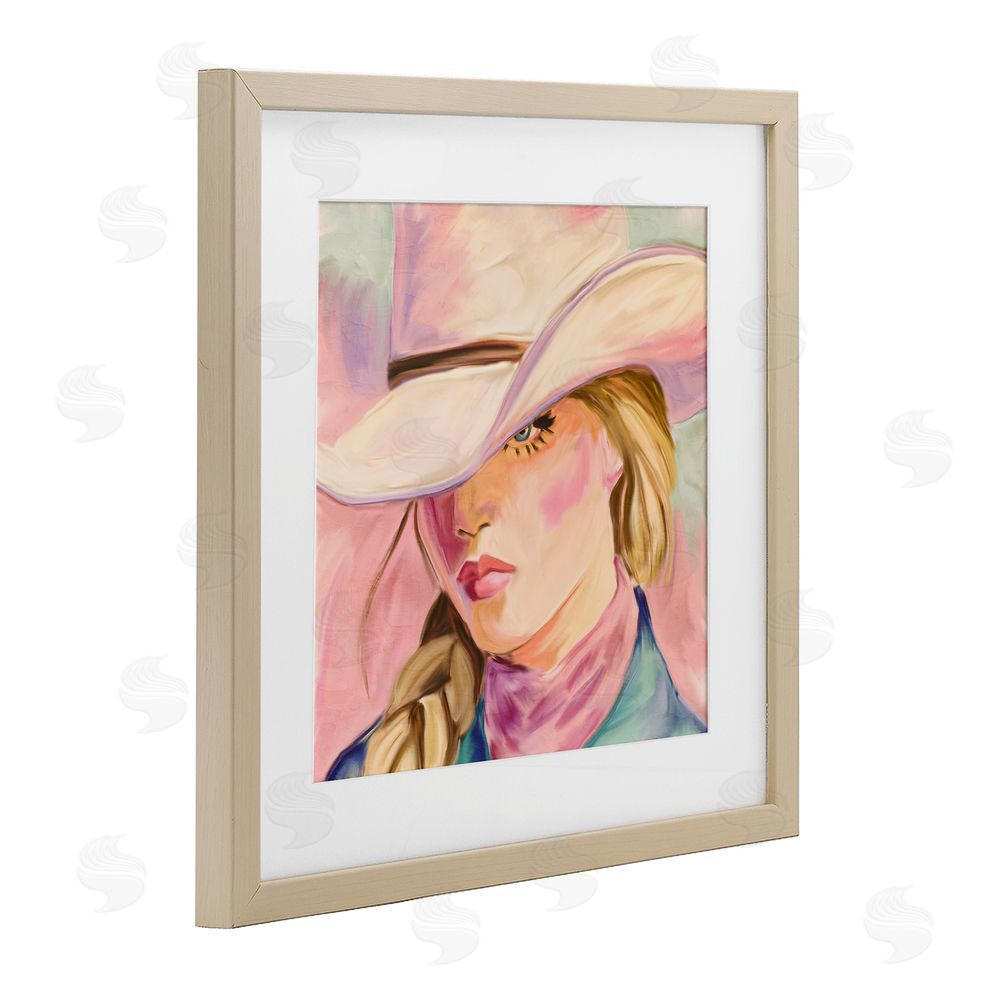 Kim Allen Pastel Cowgirl Gaze Beneath Hat Brown Framed Print Under Glass Wall Art