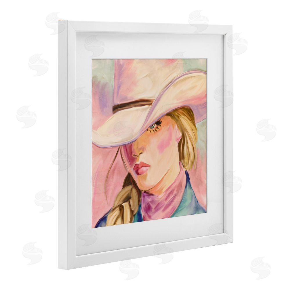 Kim Allen Pastel Cowgirl Gaze Beneath Hat White Framed Print Under Glass Wall Art