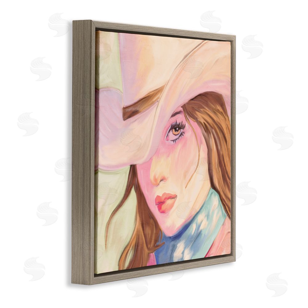 Kim Allen Pastel Cowgirl Brunette Brown Floating Frame Canvas Wall Art Print