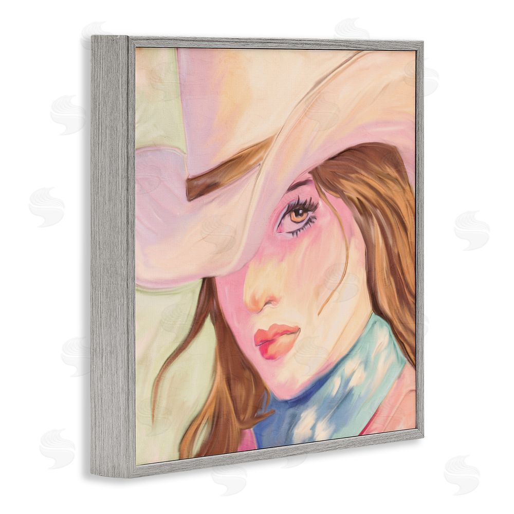 Kim Allen Pastel Cowgirl Brunette Gray Framed Giclee Print Wall Art