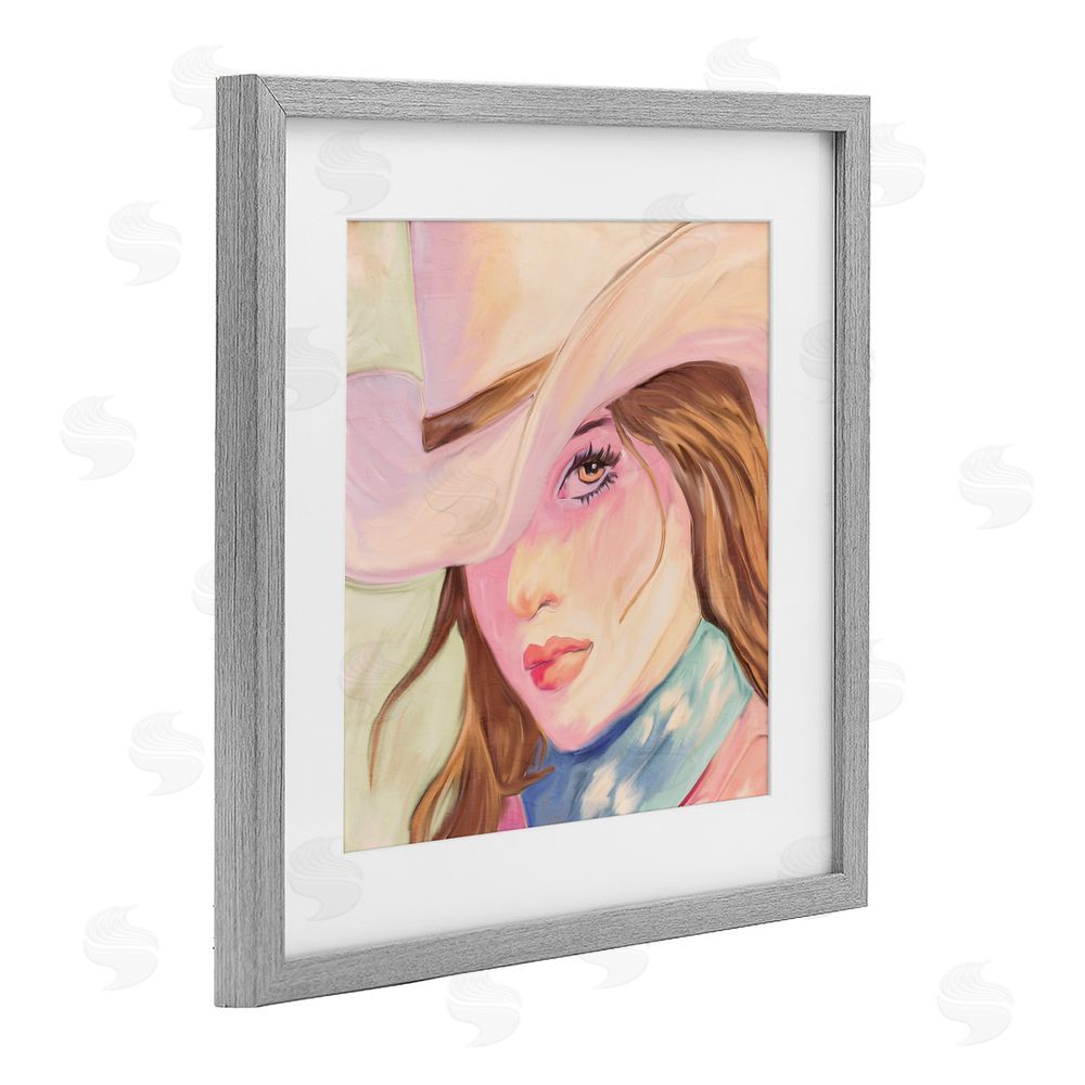 Kim Allen Pastel Cowgirl Brunette Gray Framed Print Under Glass Wall Art