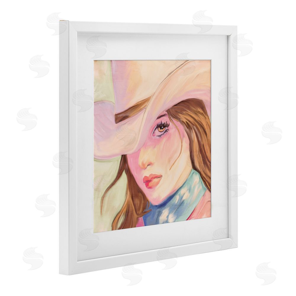 Kim Allen Pastel Cowgirl Brunette White Framed Print Under Glass Wall Art
