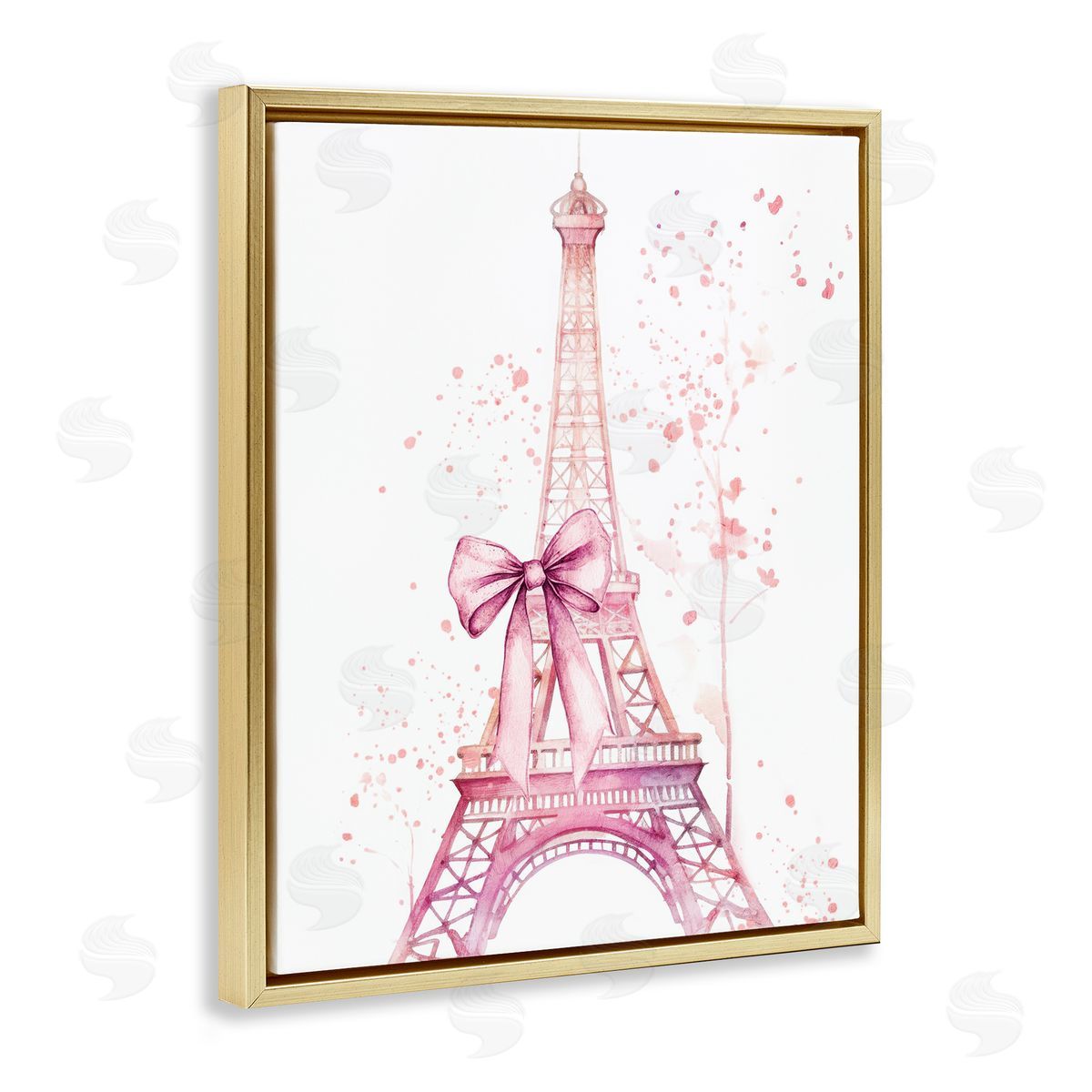 Kim Allen Bow Bedecked Paris Tower Gold Floating Frame Canvas Wall Art Print