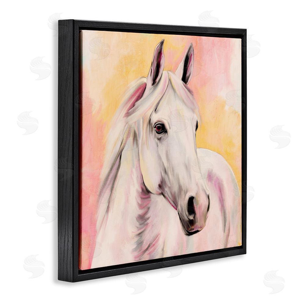 Kim Allen Sunset White Horse Black Floating Frame Canvas Wall Art Print