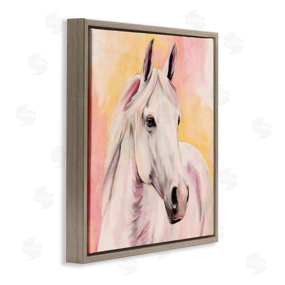 Kim Allen Sunset White Horse Brown Floating Frame Canvas Wall Art Print