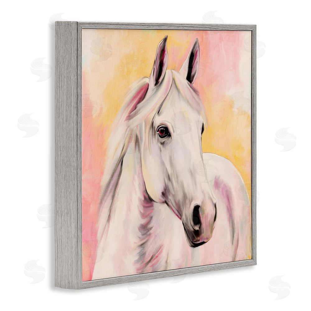 Kim Allen Sunset White Horse Gray Framed Giclee Print Wall Art