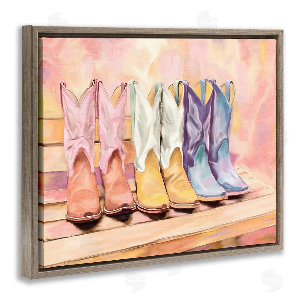 Kim Allen Painted Boots Trio Brown Floating Frame Canvas Wall Art Print