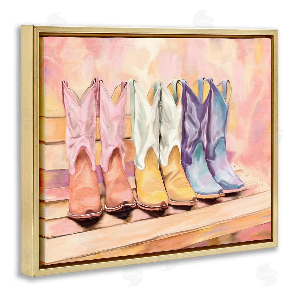 Kim Allen Painted Boots Trio Gold Floating Frame Canvas Wall Art Print