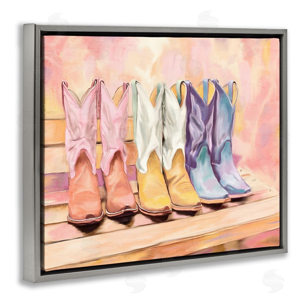 Kim Allen Painted Boots Trio Gray Floating Frame Canvas Wall Art Print