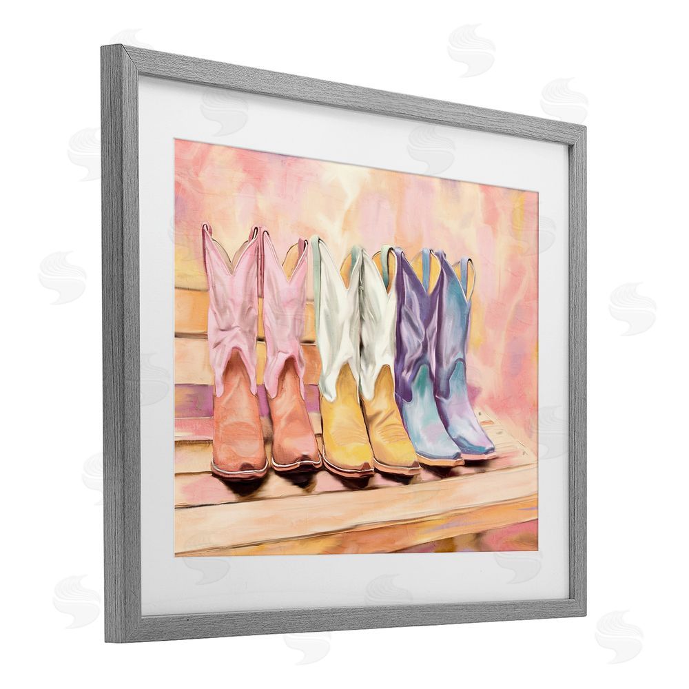 Kim Allen Painted Boots Trio Gray Framed Print Under Glass Wall Art