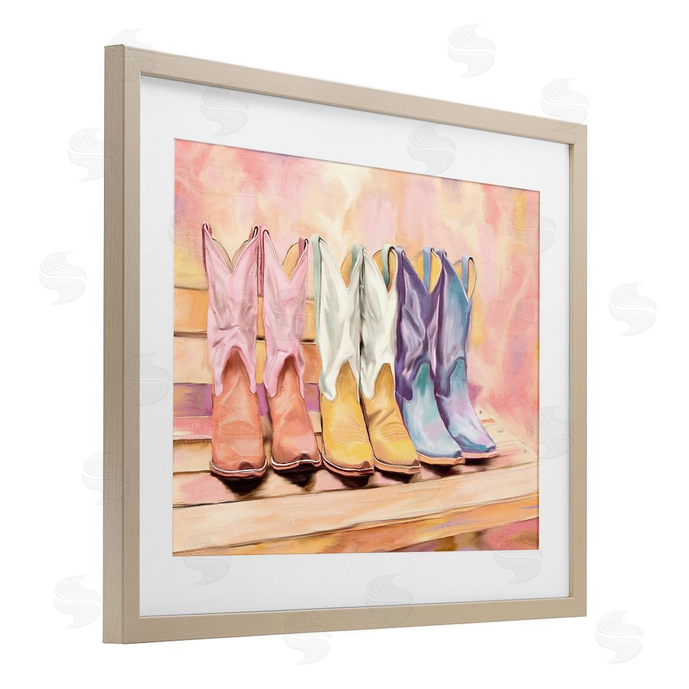 Kim Allen Painted Boots Trio Brown Framed Print Under Glass Wall Art
