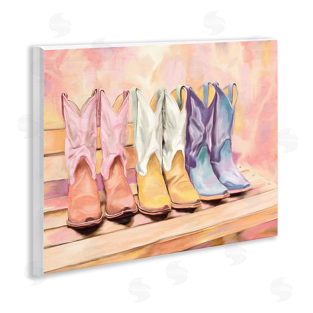 Kim Allen Painted Boots Trio Wooden Wall Plaque Art Print