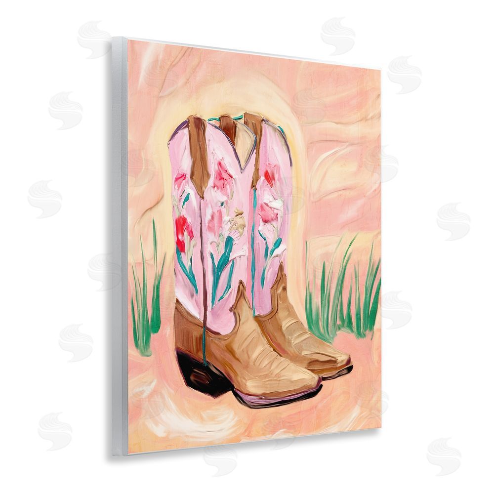 Kim Allen Floral Pinks Boots Wooden Wall Plaque Art Print
