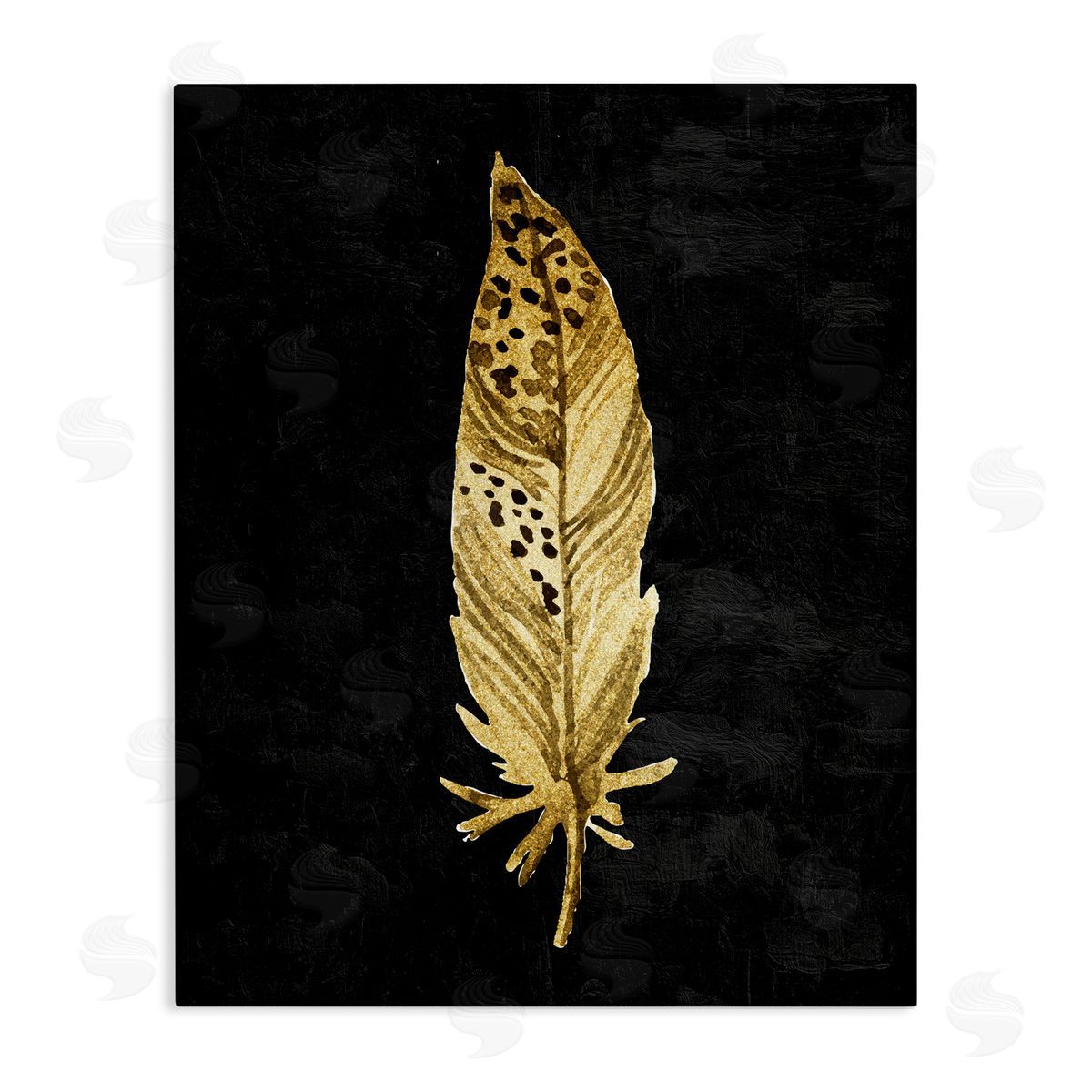 Kim Allen Speckled Feather on Black Stretched Canvas Wall Art Print