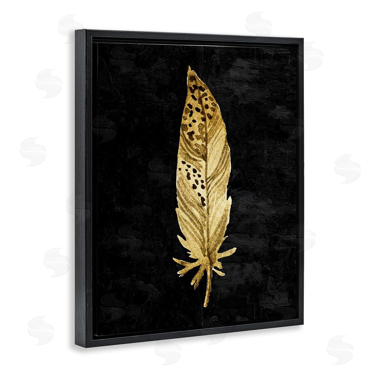 Kim Allen Speckled Feather on Black Black Floating Frame Canvas Wall Art Print