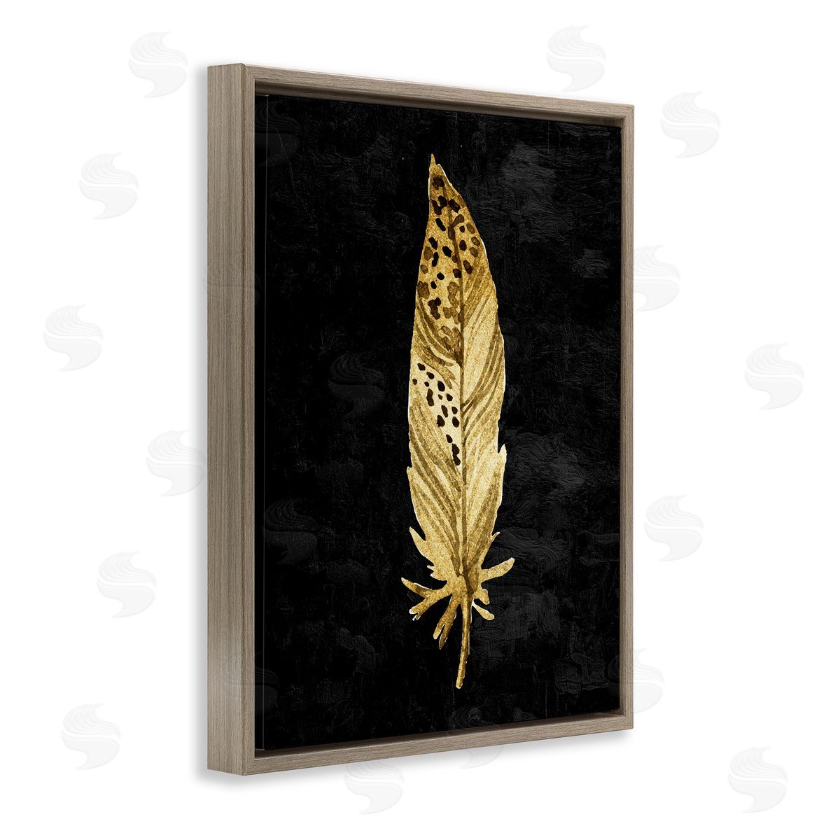 Kim Allen Speckled Feather on Black Brown Floating Frame Canvas Wall Art Print