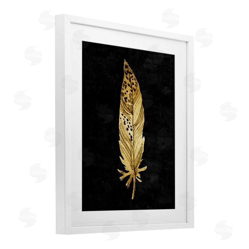 Kim Allen Speckled Feather on Black White Framed Print Under Glass Wall Art