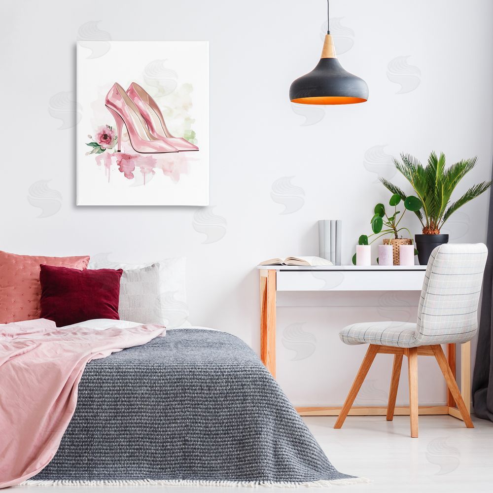 Christine Simpson Art Rosy Pastel Heels Stretched Canvas Wall Art Print in Room