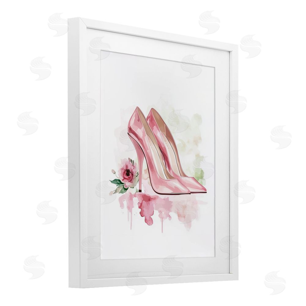 Christine Simpson Art Rosy Pastel Heels White Framed Print Under Glass Wall Art